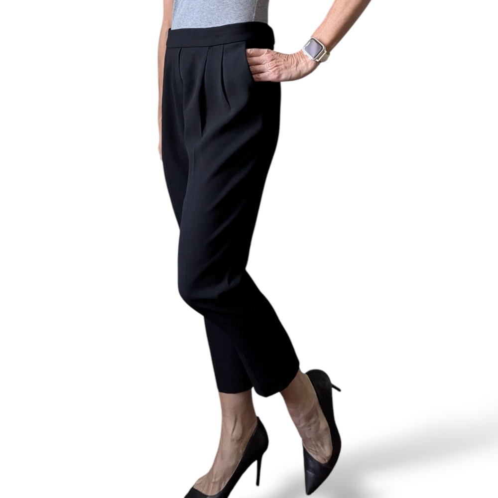 Aritzia Babaton Black Crepe Ankle Cropped Dressy Pull On Stretch Waist Pants 4